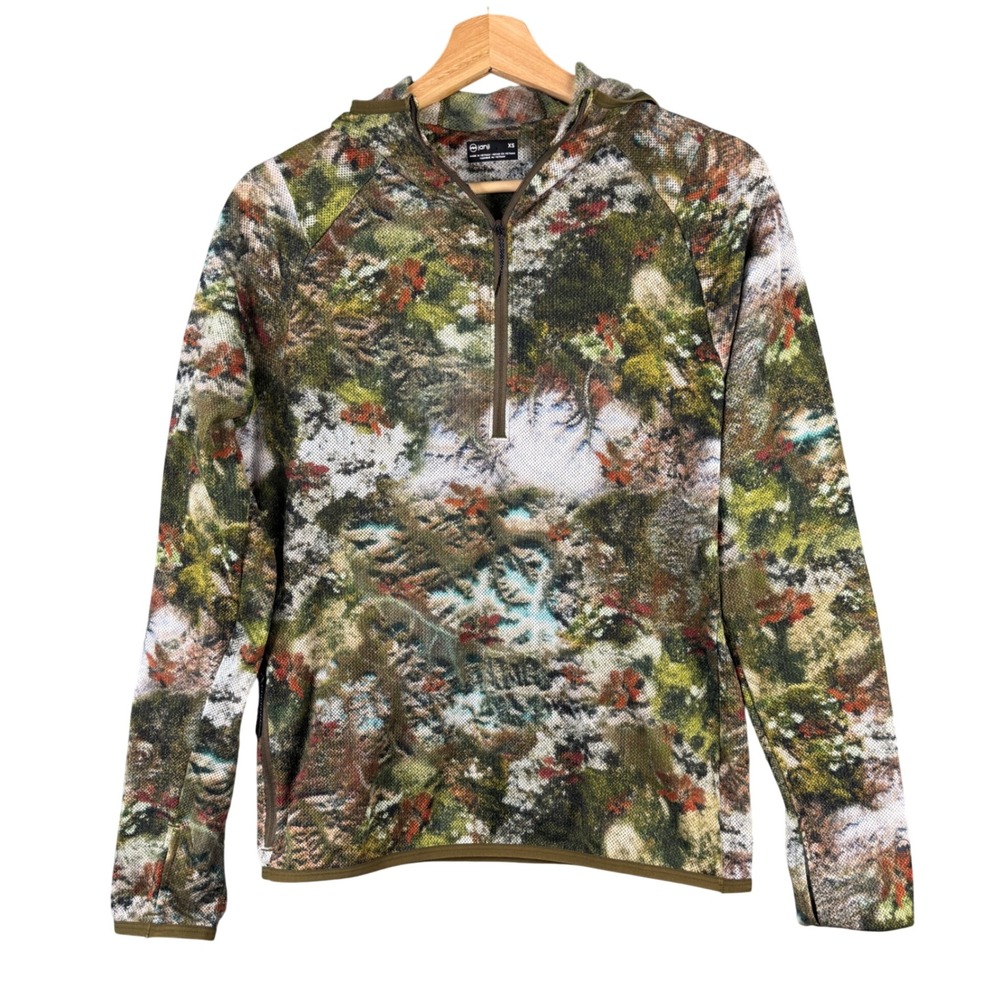 Janji AURAS Ultrafleece Hoodie Green Abstract Landscape Running WM10A Small